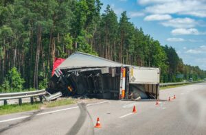 Truck rollover on the road side