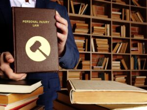 A jurist holding a book titled PERSONAL INJURY LAW. Personal injury law, also referred to as tort law, is intended to protect individuals and their property from harm.