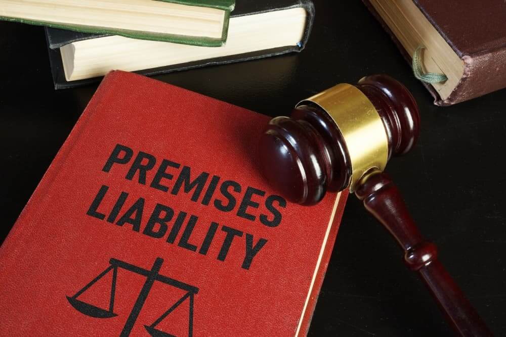 A book with the text 'Premises Liability' displayed on a page, symbolizing legal information on property-related injury cases.